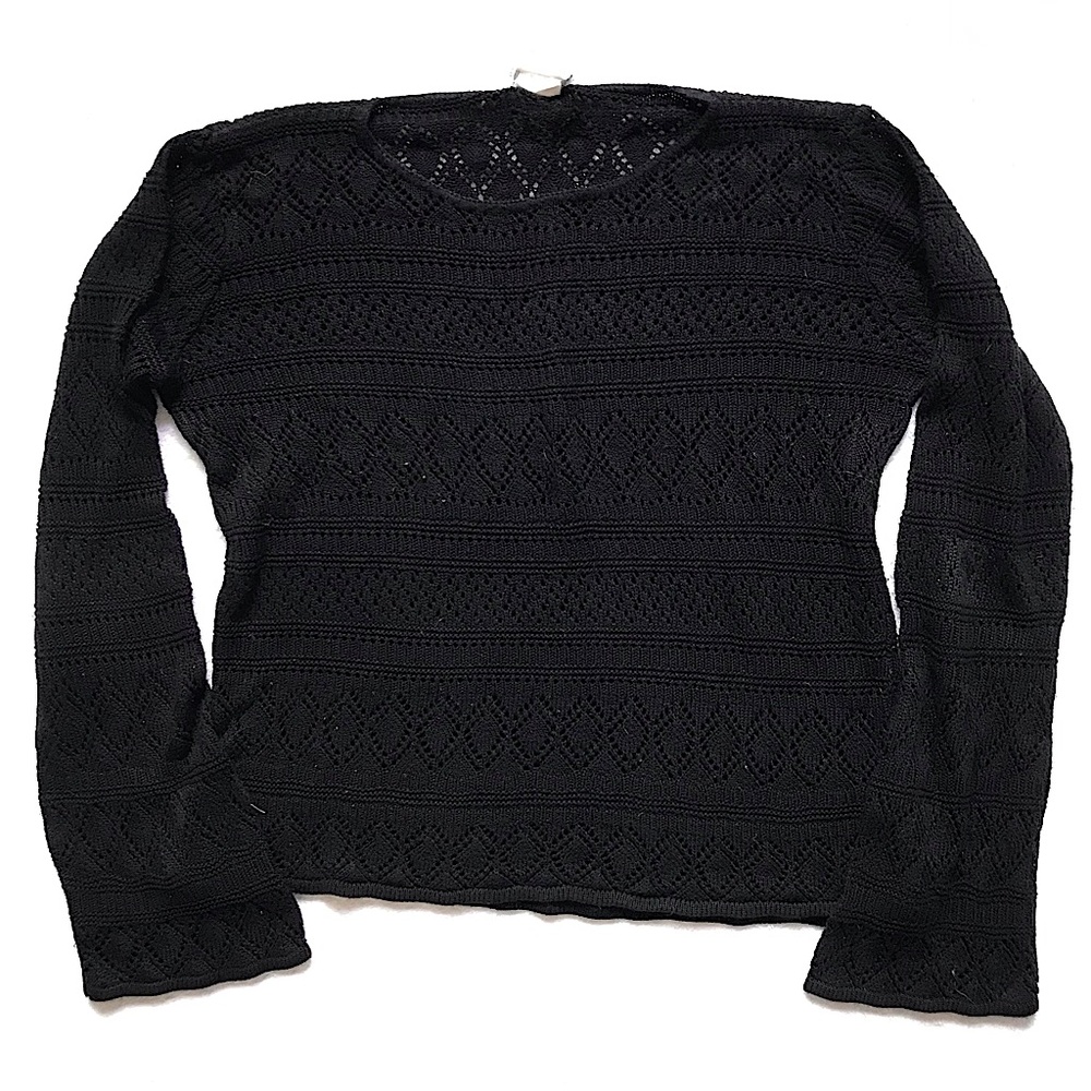 Worthington black lacy crochet pullover sweater witchy grunge size large